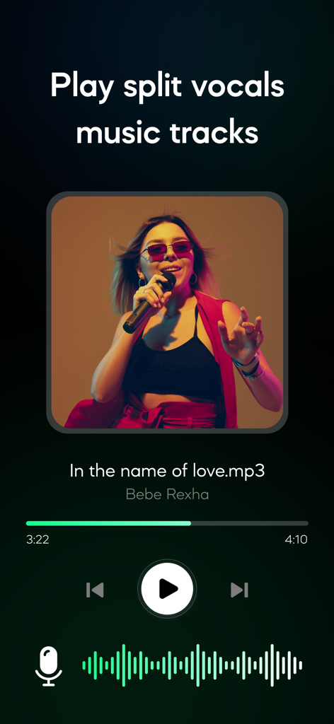 Vocal Remover Music - AI Vocy - AI Vocal Remover app music player interface showing split vocal and instrumental tracks for a song