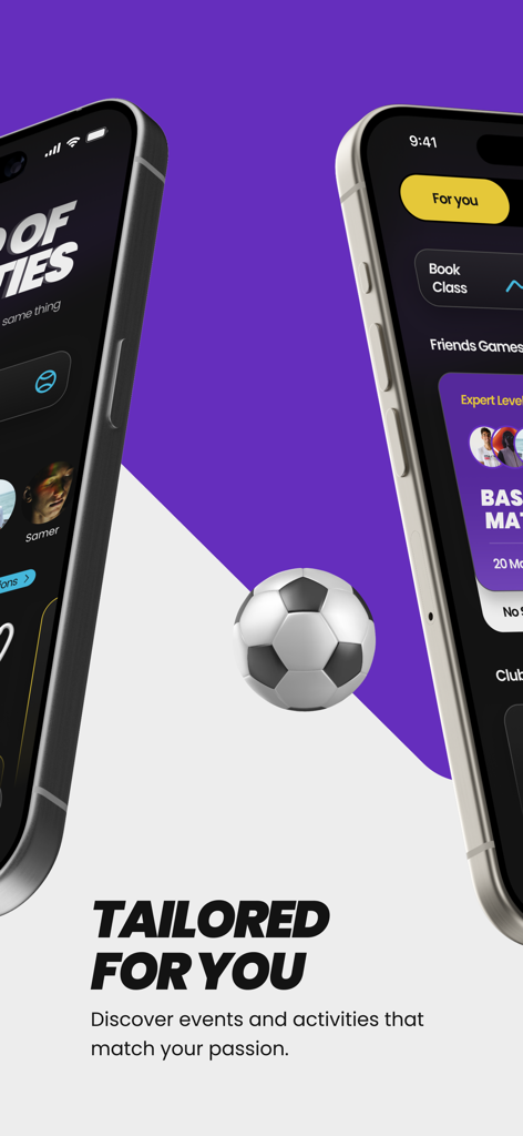 WOOV Club - WOOV Club app interface displaying personalized sports activities and events for athletes