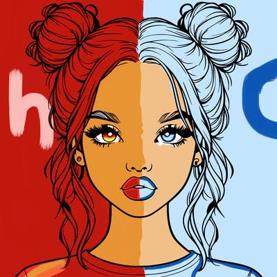 realistic girl with two buns in hair and lips