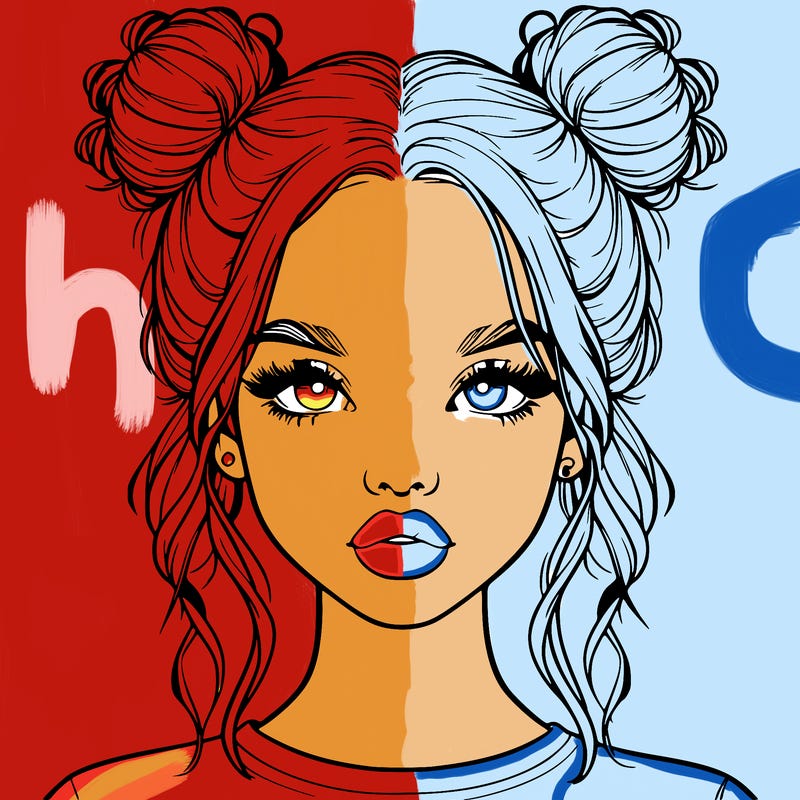 realistic girl with two buns in hair and lips