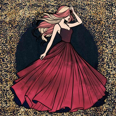 realistic woman with dress flowing in the wind