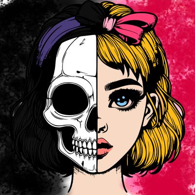 realistic girl with half skull mask