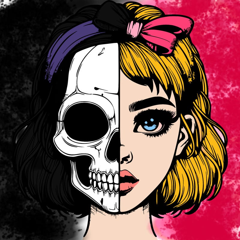 realistic girl with half skull mask