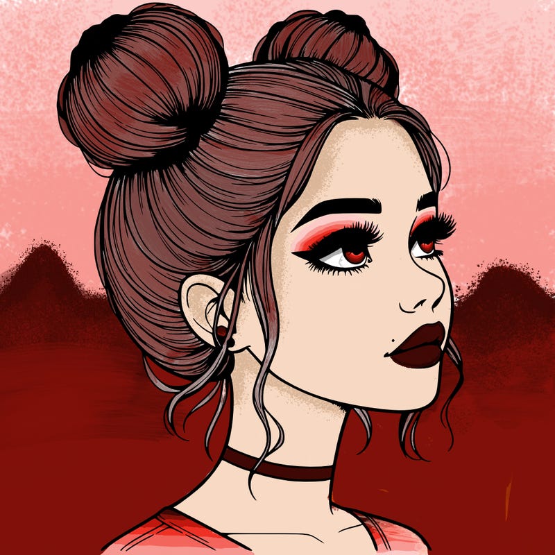 realistic girl with buns on the top of her head