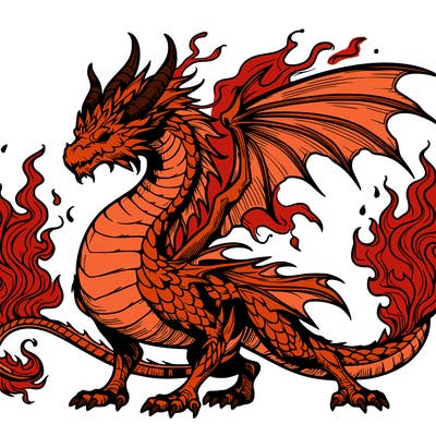 realistic dragon with flame-shaped horns