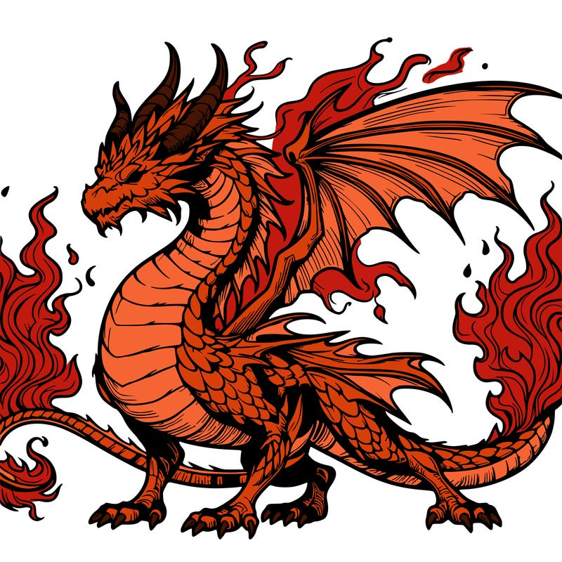 realistic dragon with flame-shaped horns