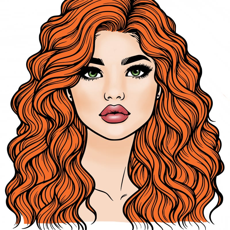 realistic girl with wavy hair and lips