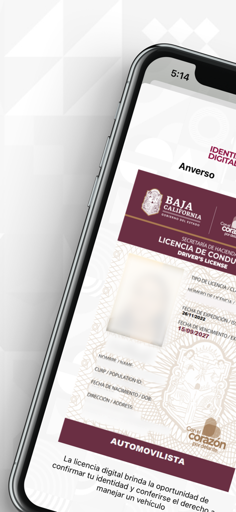 Identidad Digital BC - An iPhone screen displaying a digital version of a Baja California driver license within the Identidad Digital BC app.