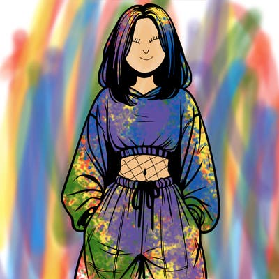 realistic girl faceless with baggy pants and a crop top