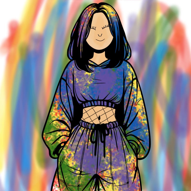 realistic girl faceless with baggy pants and a crop top