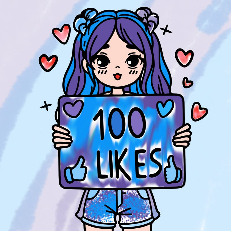 girl holding a sign saying 100 likes
