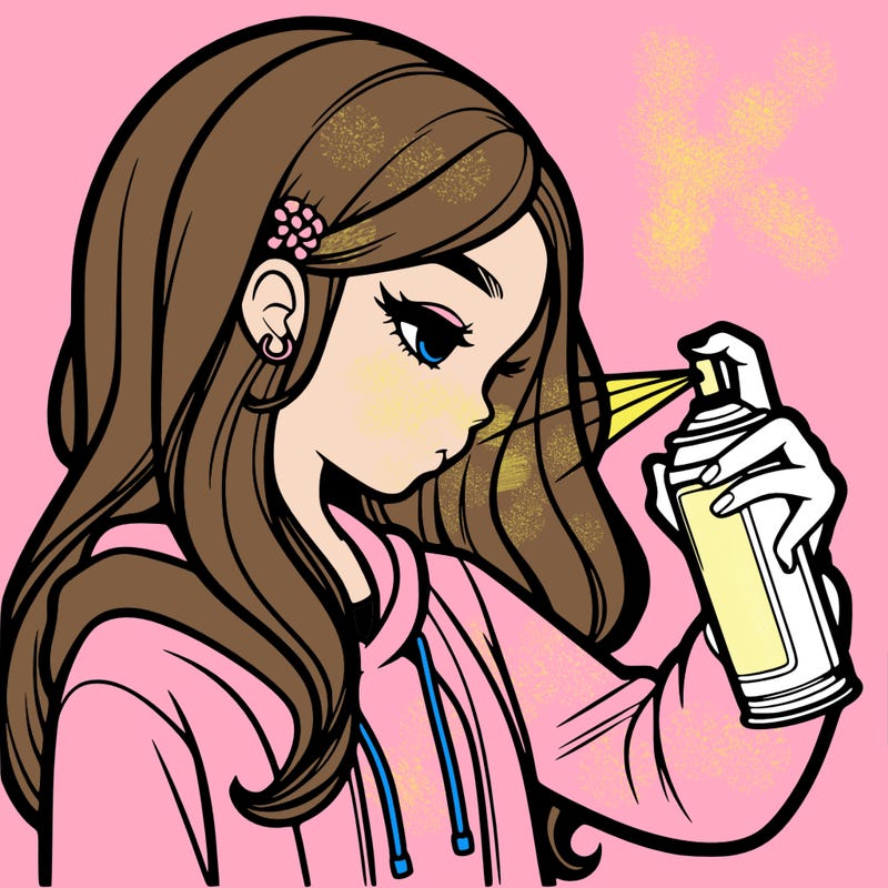 a realistic girl spray painting