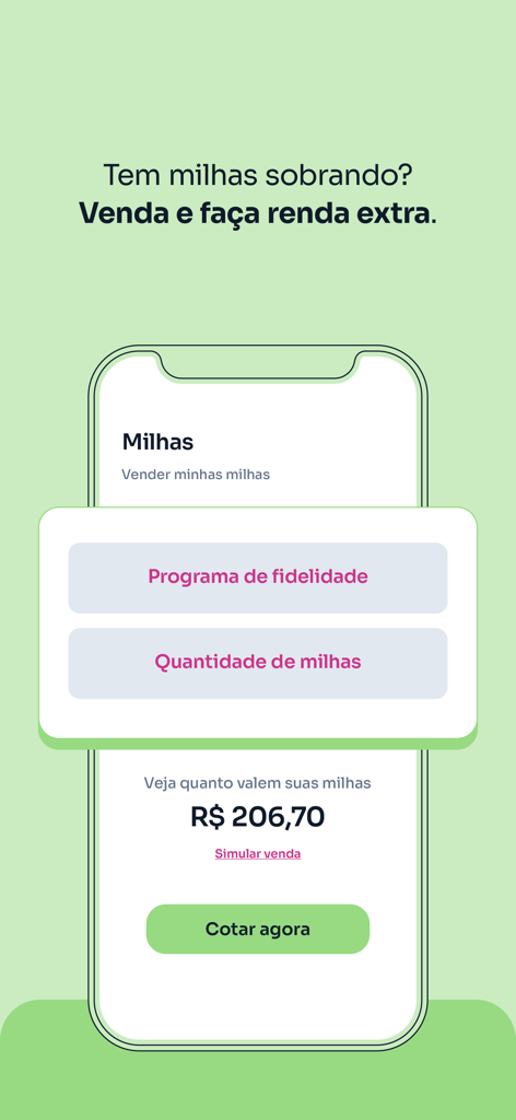 Maxmilhas app interface displaying the option to sell airline miles for extra income