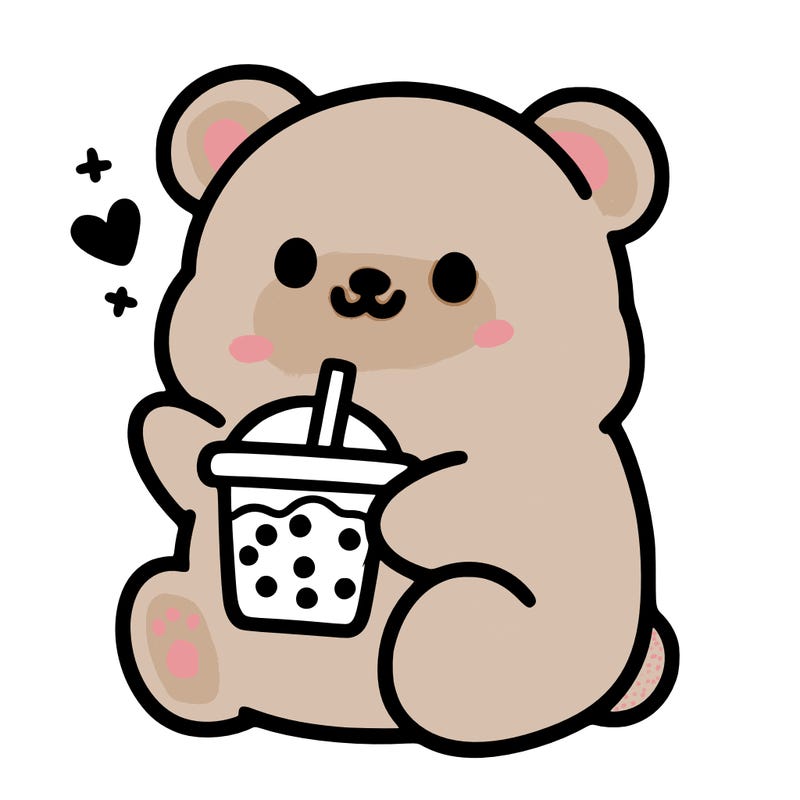 boba light pink bear drinking boba