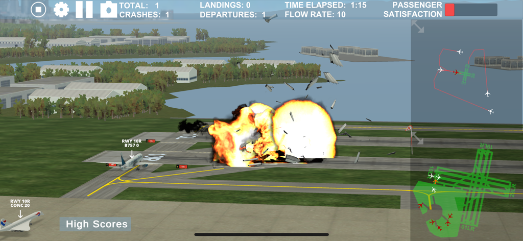 Airport Madness 3D 2 - Airport Madness 3D 2の空港滑走路での飛行機事故による大規模な爆発と火球。
