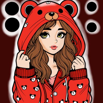 realistic girl in a animal pjs hoodie