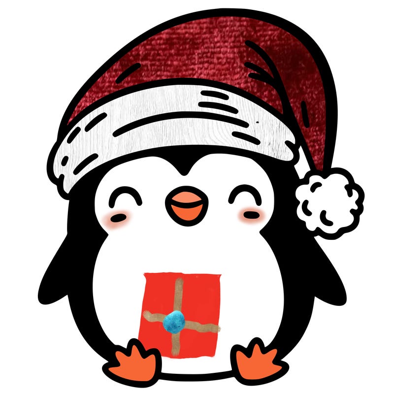 penguin wearing a x mas hat