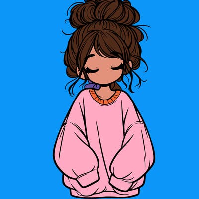 girl with baggy sweatshirt and messy bun