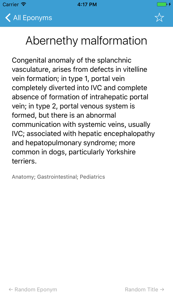 Definición médica de la malformación de Abernethy en la aplicación Eponimos