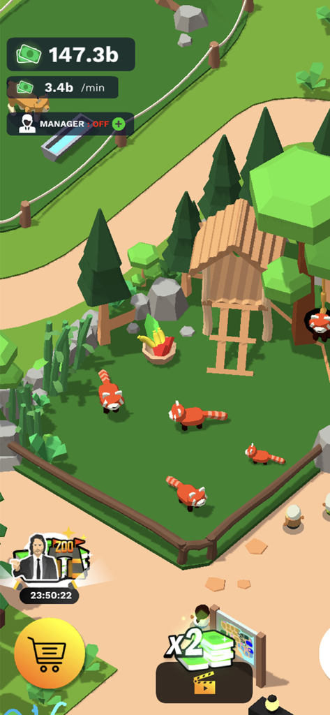 Idle Zoo Tycoon 3D - Recinto de panda rojo en el juego de Idle Zoo Tycoon 3D