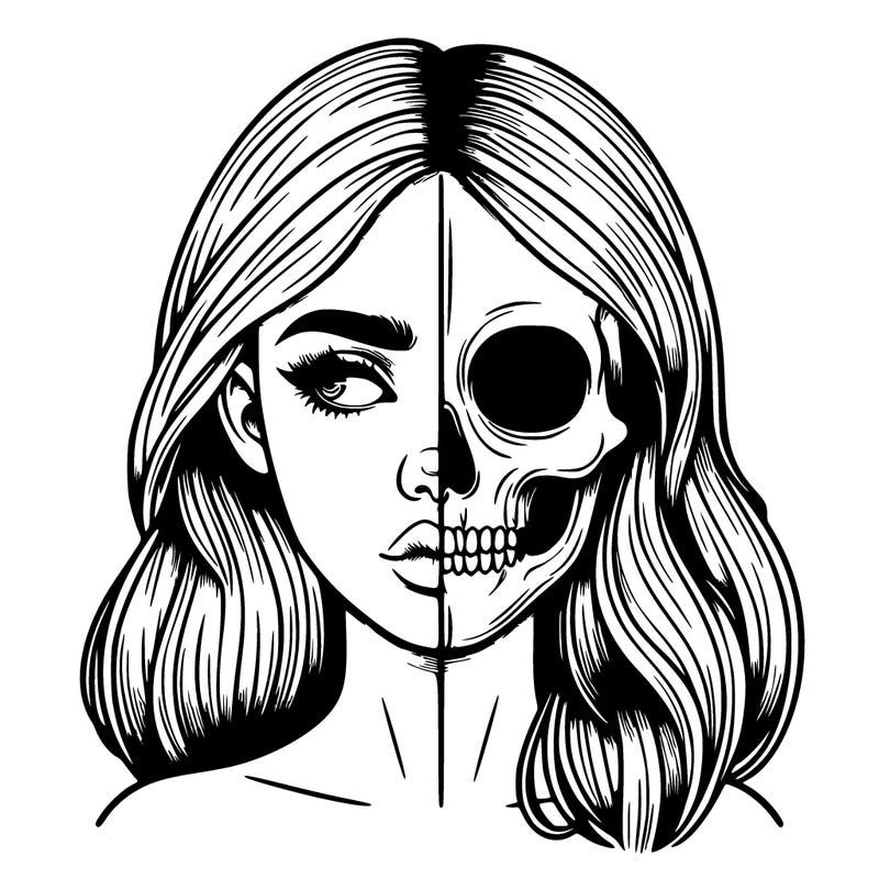 realistic girl with half skull mask