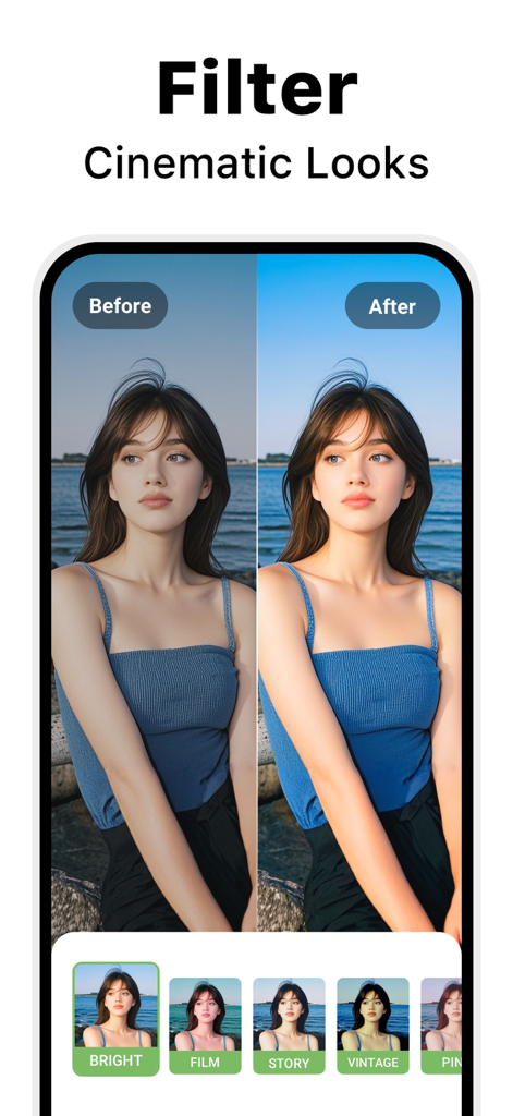 Video Enhancer - Utool - Vergleich eines Fotos vor und nach dem Anwenden eines filmischen Filters in der Utool-App
