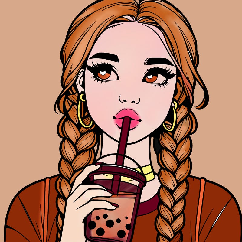 realistic girl with braided hair drinking boba