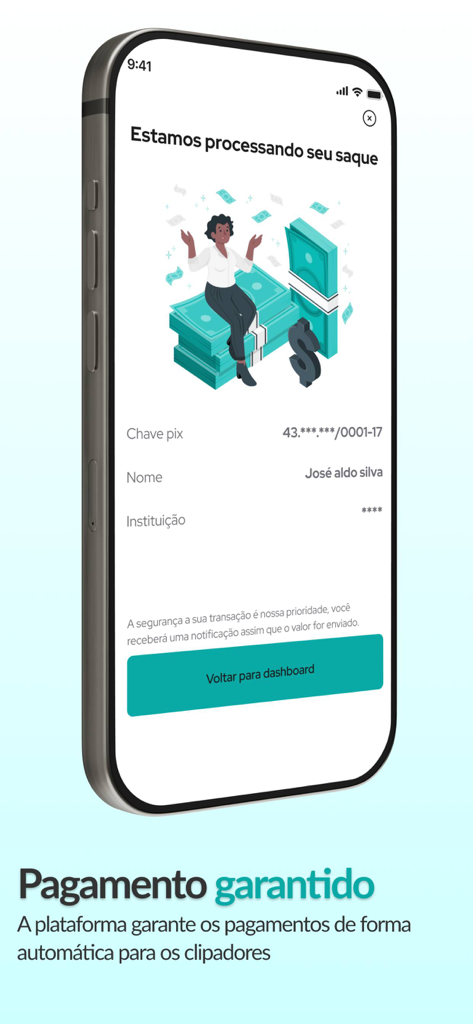Interfaz de la aplicación Keoto que muestra el estado de procesamiento de un retiro y un mensaje sobre pagos automáticos garantizados para los editores.