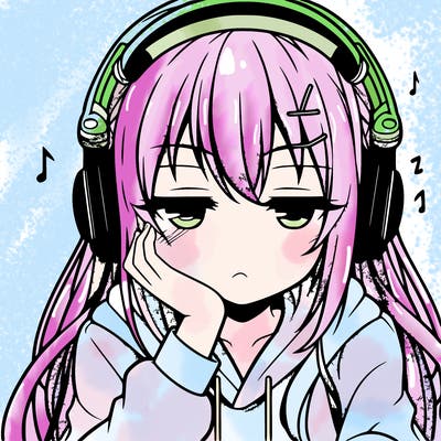 tired anime girl with head phones