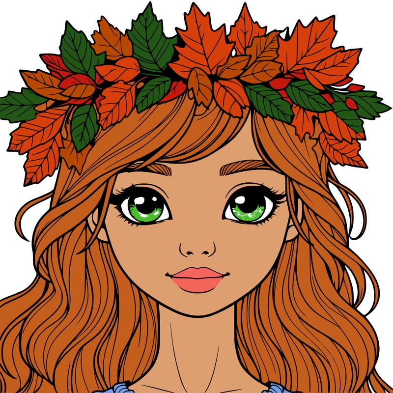 realistic girl with fall leaf crown