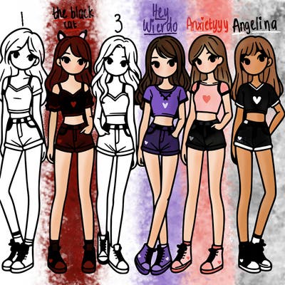 a group of girls wearing crop tops and shorts