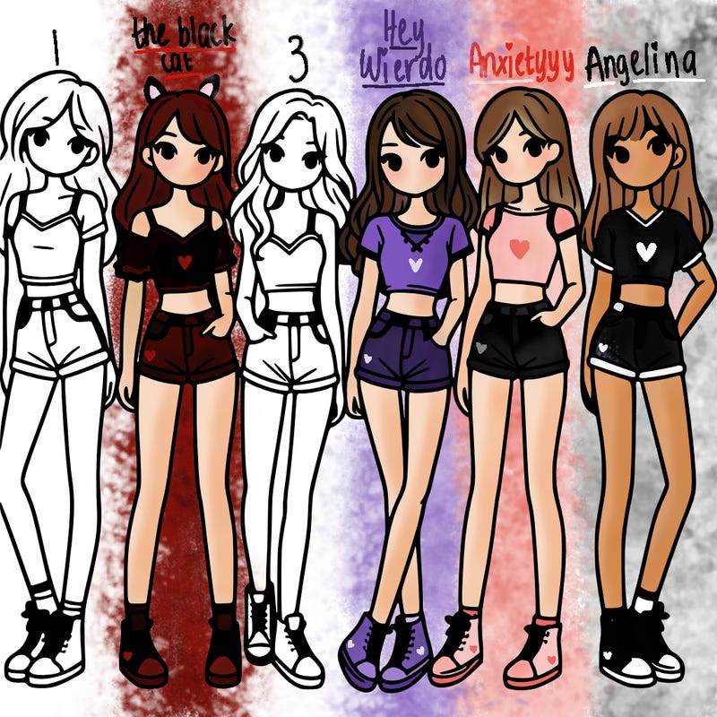 a group of girls wearing crop tops and shorts