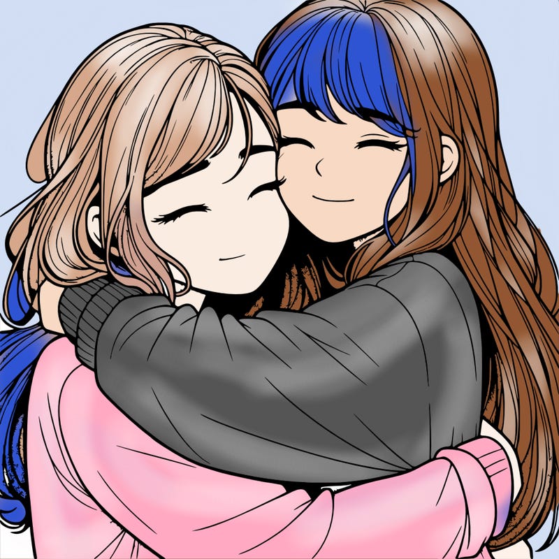 realistic two girls hugging