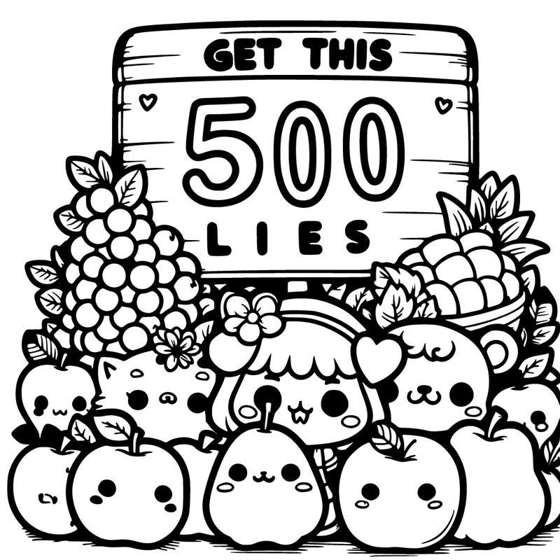 little sign that says get this 500 likes and in the background as a bunch of fruits and bunch of cute  animals