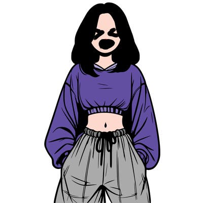 realistic girl faceless with baggy pants and a crop top