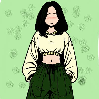 realistic girl faceless with baggy pants and a crop top