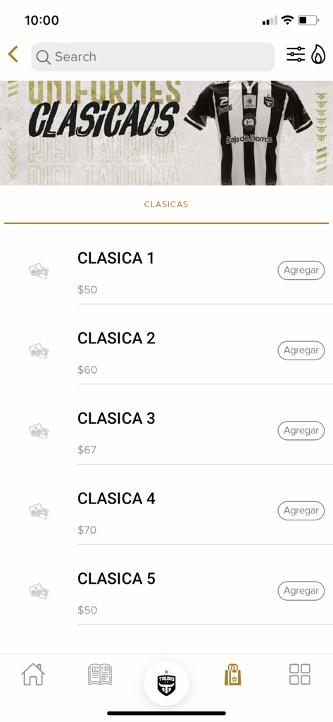 Tauro F.C. - Tauro FC mobile app store showing classic soccer jerseys for fans
