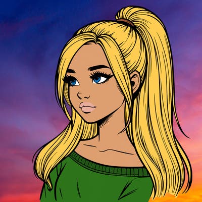 realistic girl with a high ponytail