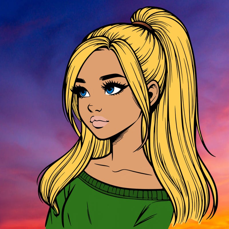 realistic girl with a high ponytail