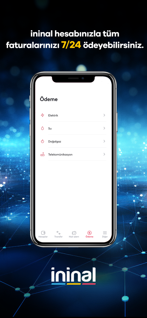 電気や水道を含む公共料金を24時間365日支払うためのモバイルアプリのインターフェース。