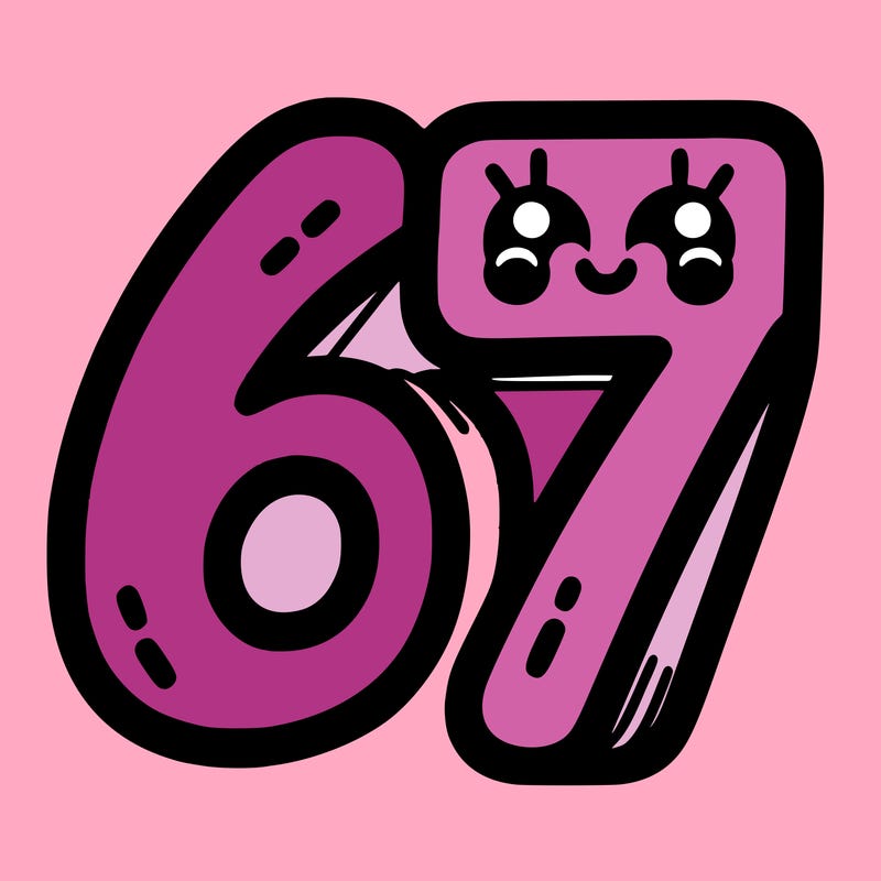 the numbers 67
