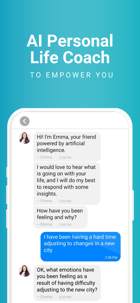 Selfpause: Your AI Life Coach - Selfpause App-Chat-Oberfläche mit Emma, der persönlichen KI-Lebenscoach