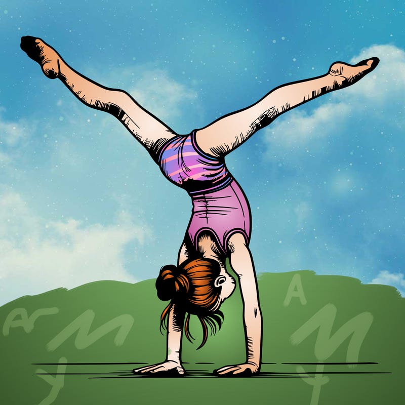 realistic gymnastic hand stand girl in four splits