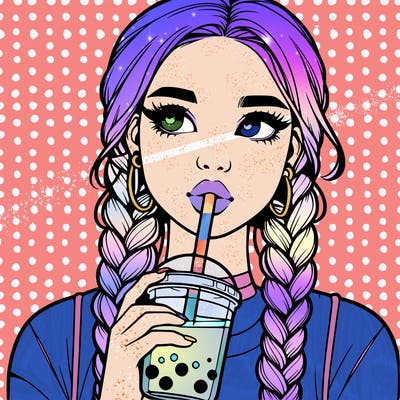realistic girl with braided hair drinking boba