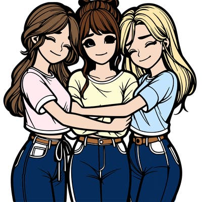3 realistic girls hugging
