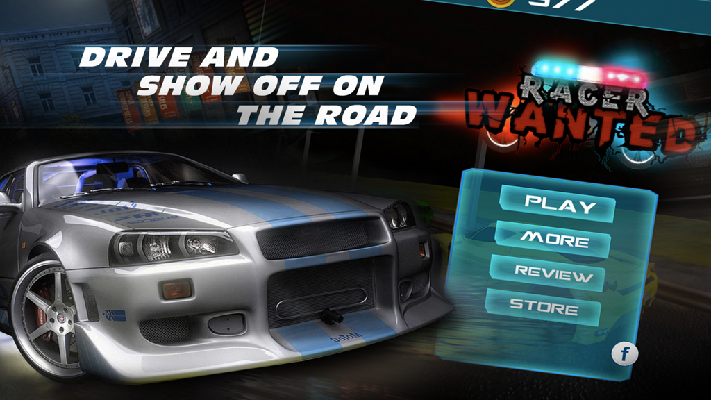 ` Most Wanted Racing 3D - Night Racer Sport Car Edition - Main menu of Most Wanted Racing 3D game showing a silver sports car and game navigation buttons