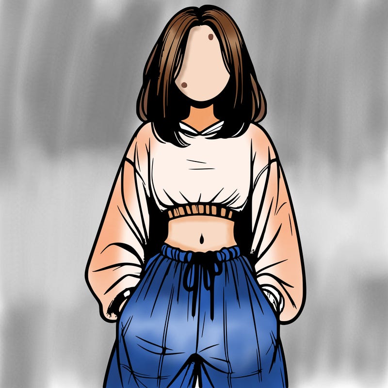 realistic girl faceless with baggy pants and a crop top
