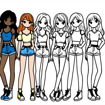 a group of girls wearing crop tops and shorts