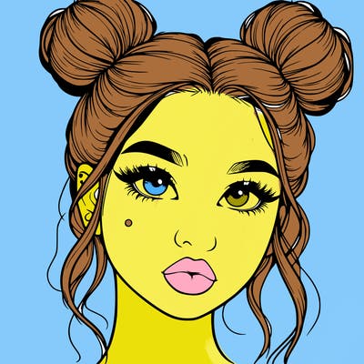 realistic girl with two buns on her hair and lips