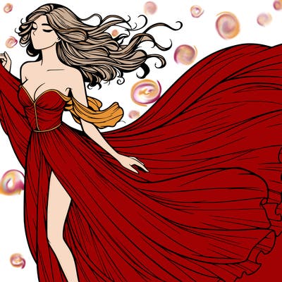 realistic woman in dress flowing the the wind